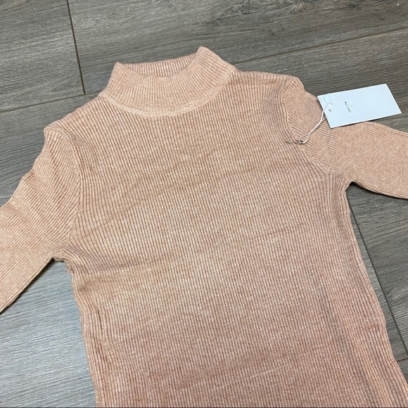Peach Nude Mock Neck Soft Rib Turtleneck Sweater - Picture 6 of 9